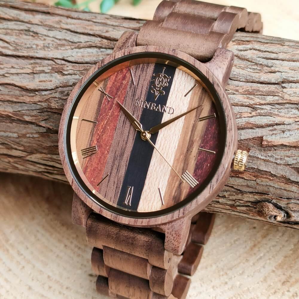 5つの天然木を使用した木製腕時計 40mm 男性向け Reise Mix Wood × Walnut