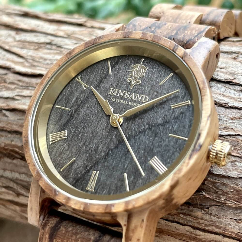 ゼブラウッドの木製腕時計 32mm 女性向け Reise ZebraWood & Gold