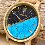 ターコイズの木製腕時計 40mm 男性向け Reise Blue sandstone × Turquoise & Oak Wood