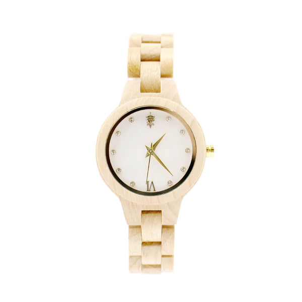 Natural shell wooden watch 34mm for women Prima Maple wood × Mother of pearl